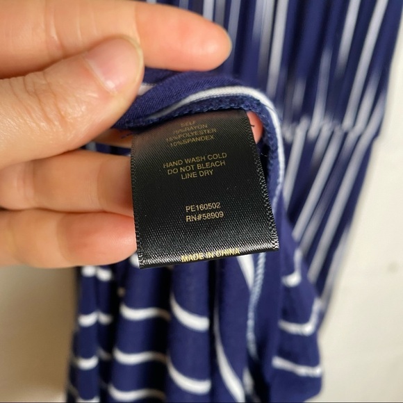 Gianni Bini Navy Blue & White Striped Off The Shoulder Midi Dress Size Large - Picture 7 of 7